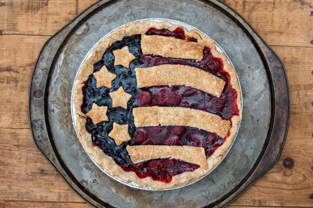 Food photography, Fourth of July inspired fruit tart with blueberries and raspberries